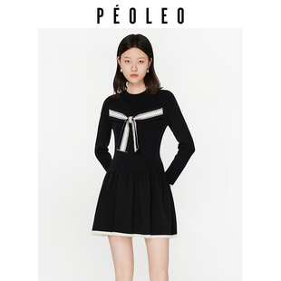 显瘦蝴蝶结设计甜美减龄通勤 飘蕾黑色连衣裙冬季 清仓直降