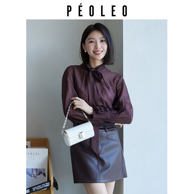 飘蕾锈红色简约衬衫2025年早秋新款法式气质宫廷风洋气通勤上衣女