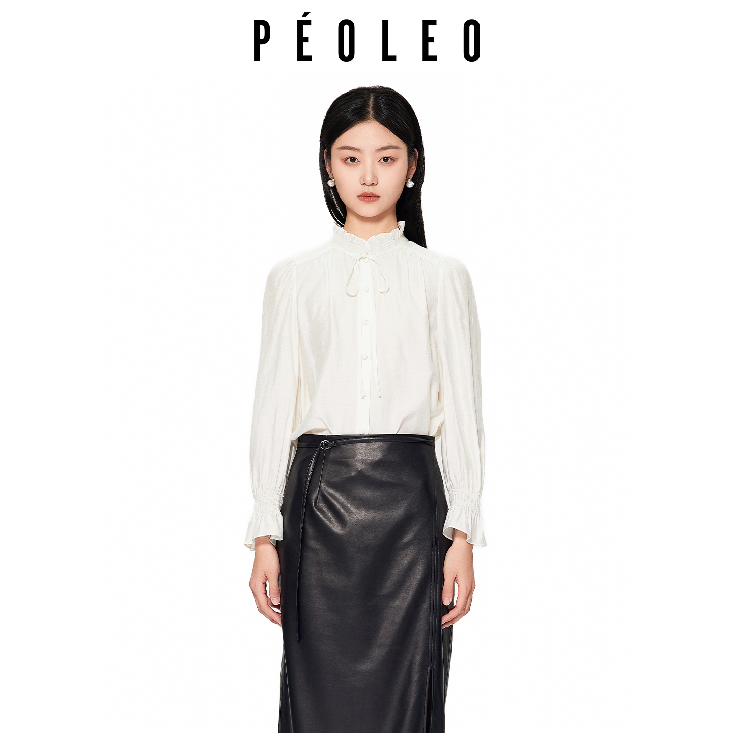 飘蕾白色木耳边长袖衬衫2025年秋冬新款法式复古宫廷气质通勤衬衣