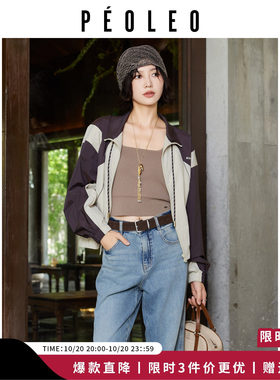 飘蕾学院风立领拼色薄款短外套女
