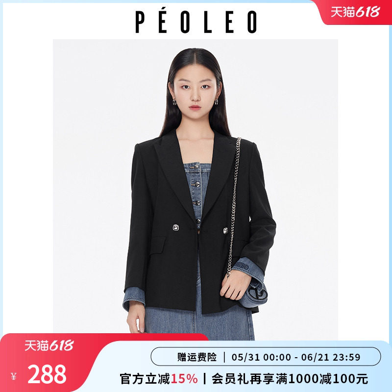 飘蕾长袖黑色西装外套女2026春季新款气质休闲显瘦时尚小个子西服