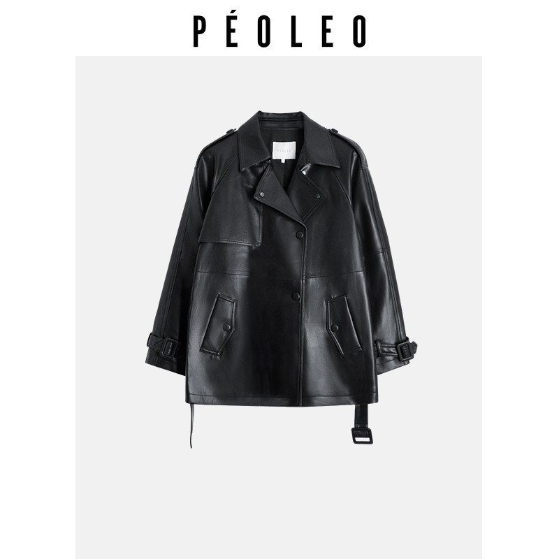 飘蕾高级感衣女短款2026春季新款气质系带收腰复古机车宽松PU外套,女装/女士精品,皮衣,淘宝优惠券,粉丝福利购,淘宝优惠卷