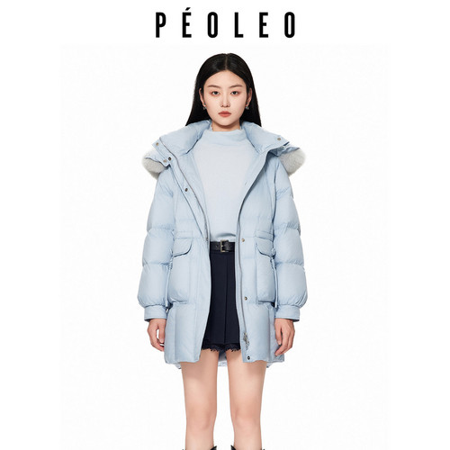 飘蕾轻奢毛领连帽羽绒服2025年冬季新款中长款90鸭绒百搭外套
