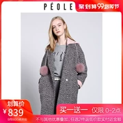 Peoleo nổi nụ 2019 mùa đông mới áo khoác len trùm đầu nữ houndstooth dài phần áo len mỏng - Accentuated eo áo