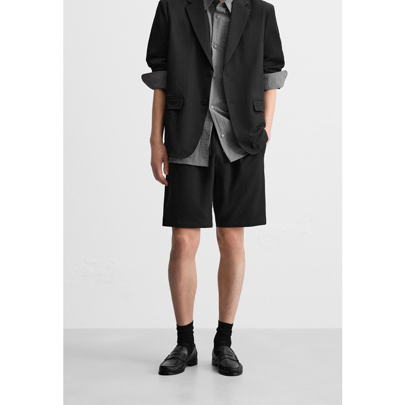 ZA 夏季新品 男士 松紧腰系带舒适宽松泡泡纱休闲短裤 RA 7380553