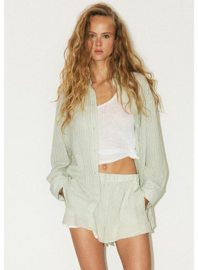 Z 春夏新品 女装 休闲宽松版型棉质条纹长袖衬衫上衣 7521078 982