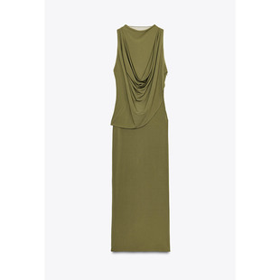 Z 2025新款女装 针织绢网面料拼接褶皱连衣裙无袖长裙4772247 502