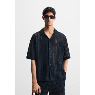 男装 401 夏季 3772410 钩针纹理镂空衬衫 宽松版 新品 休闲短袖