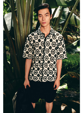 Z 夏季新品 男装 钩针镂空编织纹理休闲短袖衬衫 7200420 064