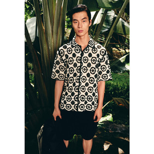 男装 新品 夏季 064 衬衫 7200420 钩针镂空编织纹理休闲短袖