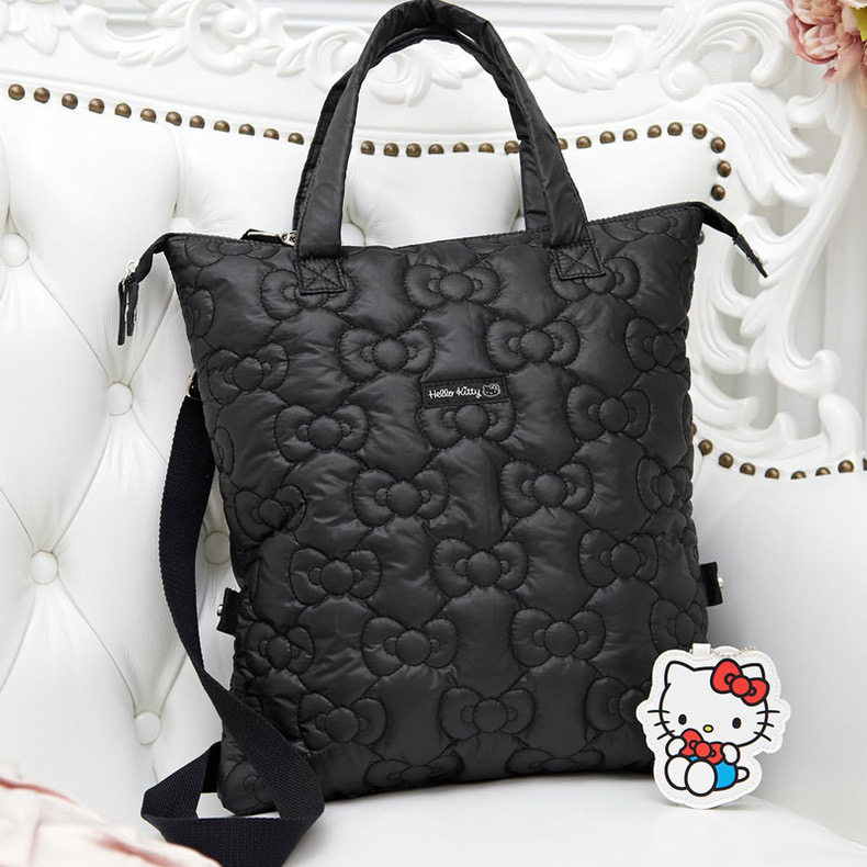 日本杂志款正品Kitty猫3way蝴蝶结图案黑色加棉单肩包+挂件