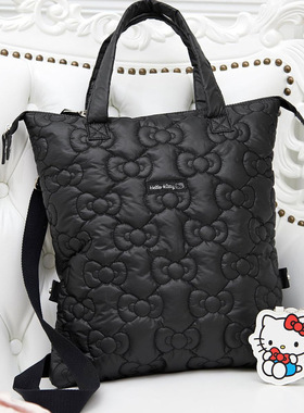 日本杂志款正品Kitty猫3way蝴蝶结图案黑色加棉单肩包+挂件