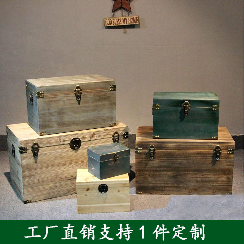 箱子复古实木带锁道具储物箱定制