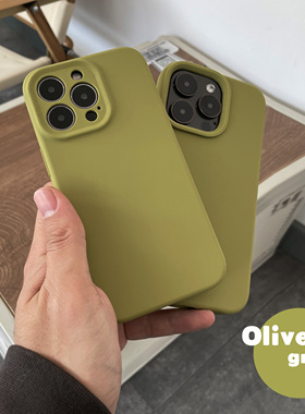 橄榄绿液态硅胶ins软糯小众苹果15适用iPhone14promax手机壳13磨砂12软