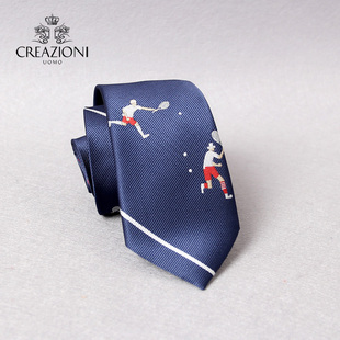 窄版 CREAZIONI 礼盒装 商务系趣味网球赛事主题男士 领带 UOMO时尚