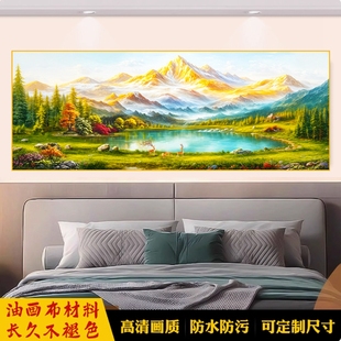 日照金山聚宝盆山水画客厅贴画壁画靠山图背景墙装饰画招财办公室