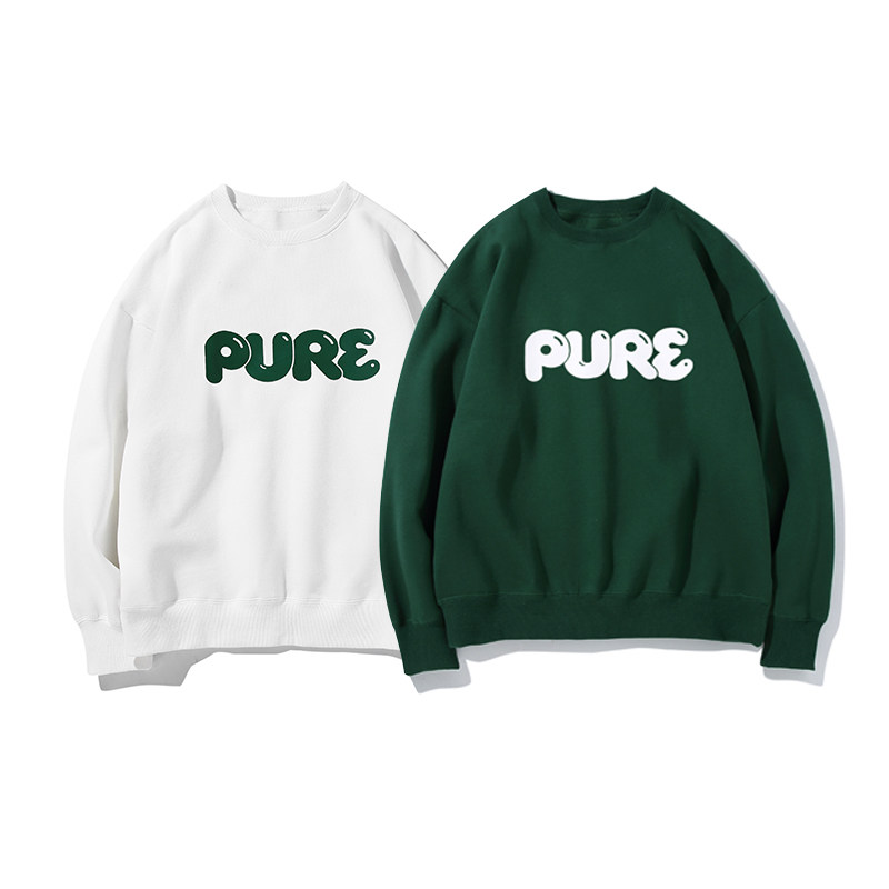 Pureピュア 七色秋冬季POP字体OVERSIZE宽松重磅加绒圆领无帽卫衣