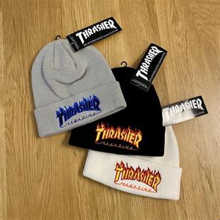 Thrasher 日版火焰刺绣冷帽针织毛线帽滑雪帽潮流百搭男女情侣