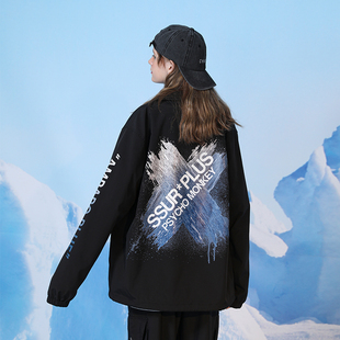 SSUR*PLUS联名PCMY刷漆教练夹克ins潮牌男女秋季情侣装外套街头