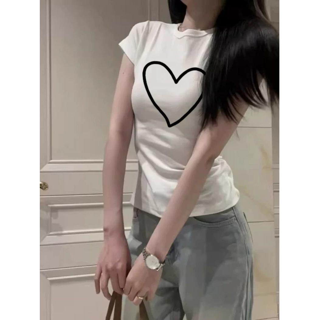 美式白色纯棉短袖t恤女夏季修身显瘦基础款打底紧身辣妹圆领上衣