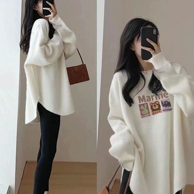 德绒中长款长袖T恤女春秋冬季卫衣内搭遮屁股打底衫配鲨鱼裤上衣