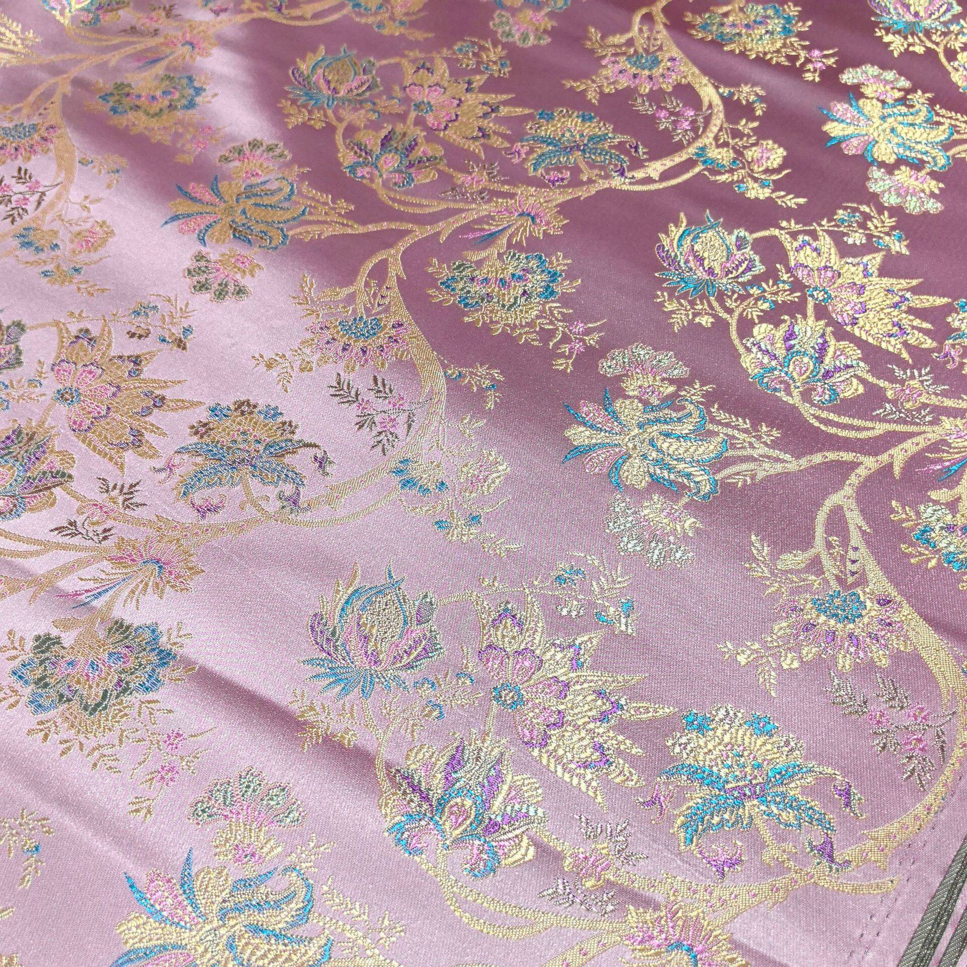 粉色树枝花枝条花童装面料面料150门幅绸缎 织锦缎棉袄唐装被面