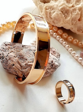 宋锦diy镀真金保色开口手镯戒指贴皮手镯指环凹槽镶嵌宋锦DIY1个