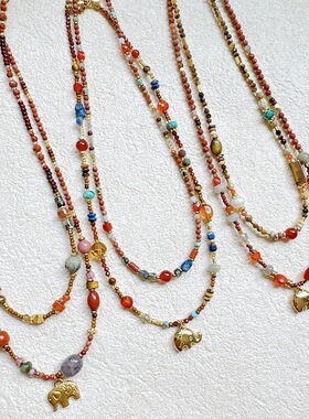 【通体钛钢洗澡免摘】秋冬新款手工叠戴吉象大象吊坠天然石项链女