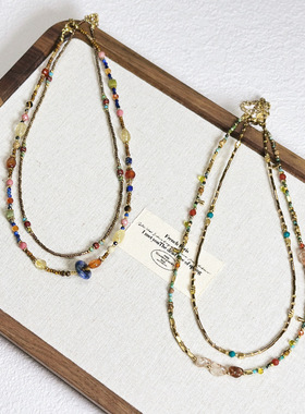 波西米亚风天然石串珠项链百搭少女锁骨链明星同款绿松石水晶项链