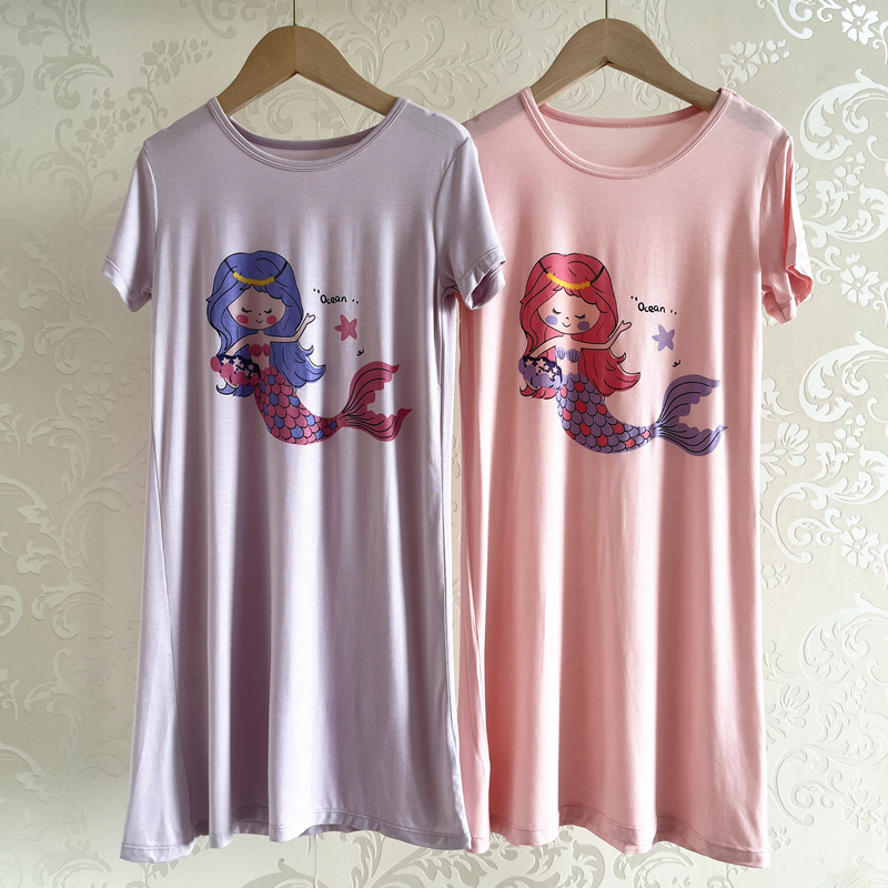 女童莫代尔短袖睡裙夏季超薄A类