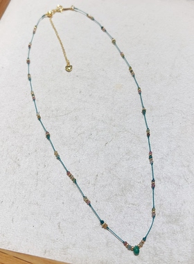 天然祖母绿水滴吊坠项链绿色绳编满天星原创女法式小众ins风叠戴