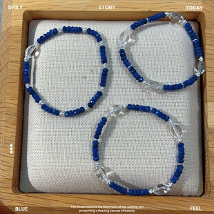 天然青金石算盘珠手链原创设计女款手串法式镀金银小众ins白水晶