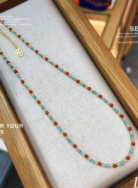 绿松石南红小米珠新中式锁骨链