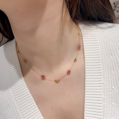 天然红碧玺项链女轻奢小众