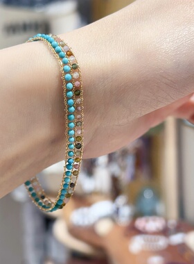 绿松石小米珠手链法式复古叠戴