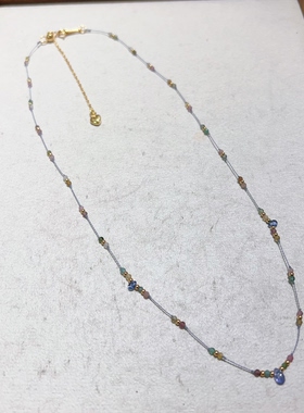 法式小众碧玺坦桑石水滴锁骨链