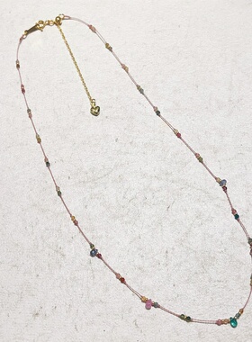 法式复古祖母绿碧玺蓝宝石锁骨链