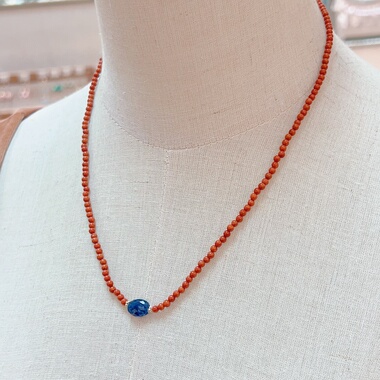 天然南红玛瑙蓝晶石轻奢锁骨链