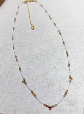 天然碧玺半宝石镀金锁骨链女