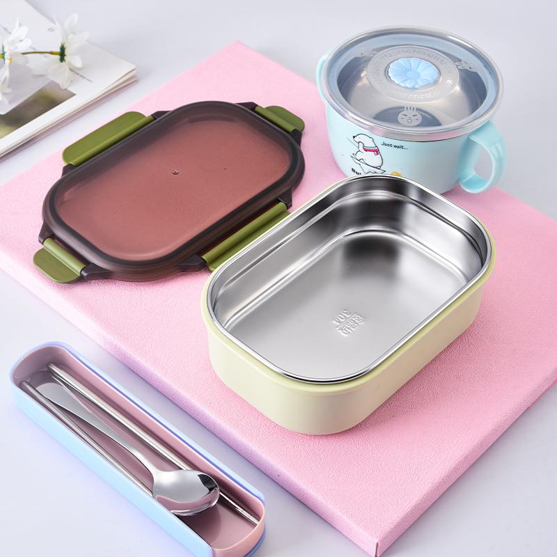 304不锈钢一层学生饭盒单格餐盒上班族1分格便当盒塑料水果盒简约