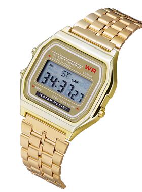 超薄有唛无唛F91w运动儿童电子表金属老人多功能夜光闹钟钢带手表