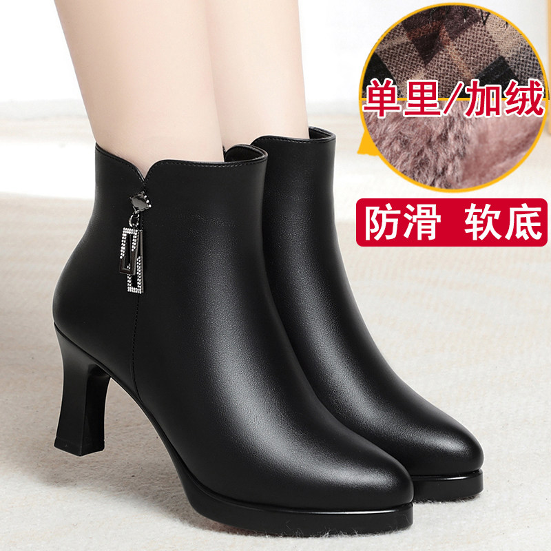 冬季时尚高跟真皮时装靴短靴女靴