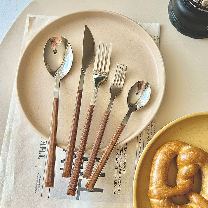 ins韩国不锈钢西餐刀叉勺甜品小叉小勺子餐具仿木柄沙拉叉勺精致,餐饮具,西餐餐具套装,淘宝优惠券,粉丝福利购,淘宝优惠卷