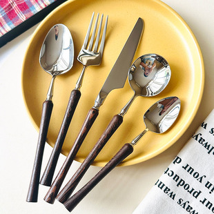 鸡翅木304不锈钢小蛮腰西餐牛排刀叉勺餐叉餐勺汤勺甜品叉子勺子