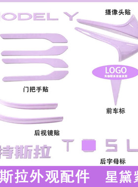 适用特斯拉ModelY/3焕新车标星黛紫色尾门贴门把手装饰丫配件改装