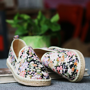 雅路人2025新款纯手工千层底布鞋亚麻底女鞋百搭碎花透气布鞋