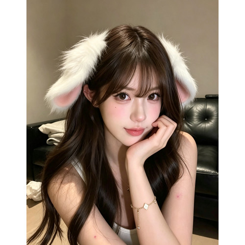 手作lolita垂耳兔头饰女万圣cos毛绒仿真兔耳朵发箍发夹可爱发饰