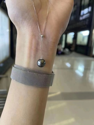 18k金Y字链天然海水大溪地黑珍珠