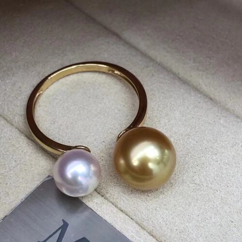 18k厚金大牌设计9-9.5mm天然浓金南洋金珠+7-7.5mm海水akoya