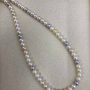 6-6.5mm正圆日本Akoya混彩项链天然色白羽皇金和真多麻三个色系